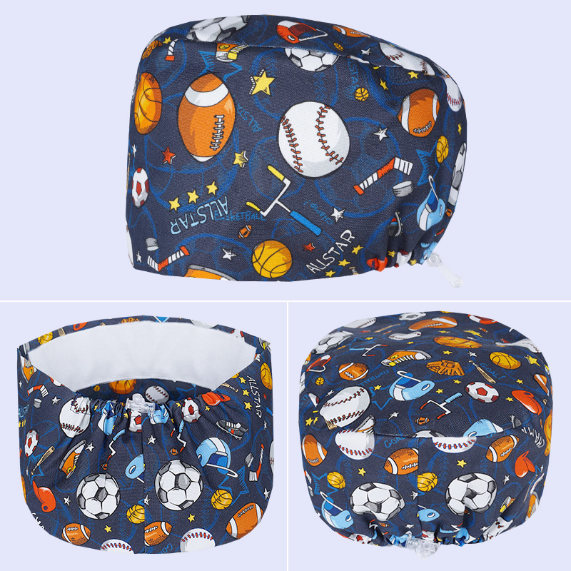 Medical Lab Center - Thick Cotton Football Printed Scrubs Cap
